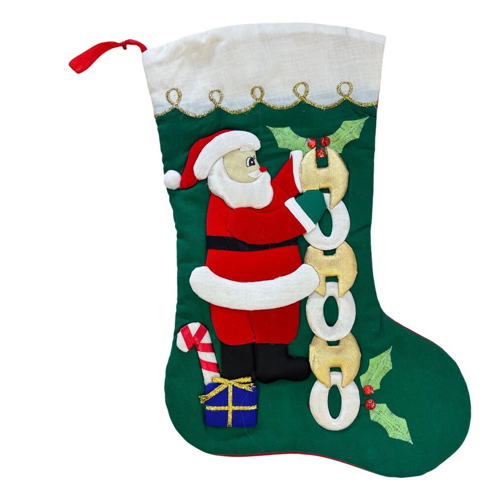Santa Claus Ho Ho Ho Christmas Stocking 3D Plush Felt Christmas Multicolor
